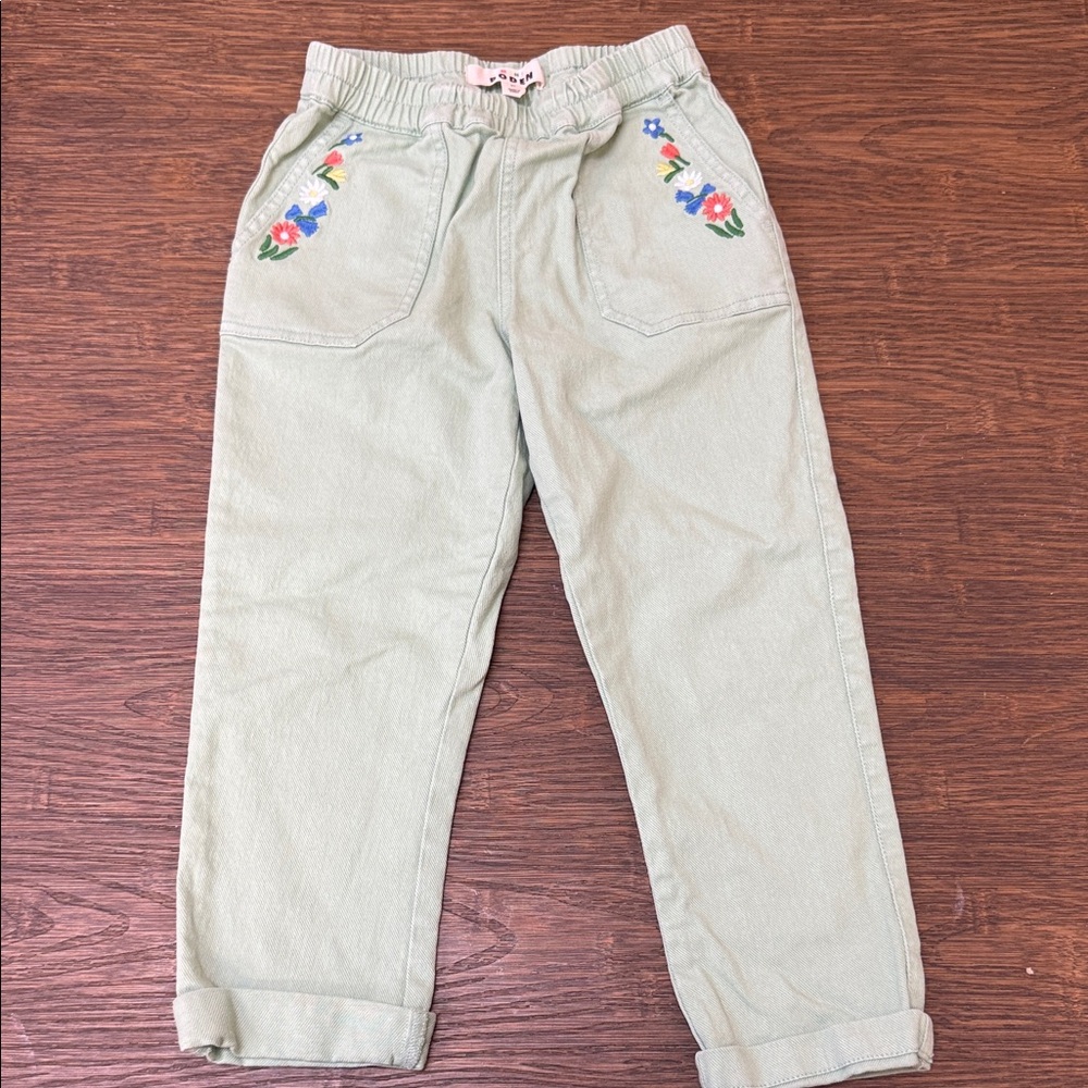 Mini Boden Light Green Embroidered Pants